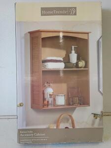 HomeTrends Rattan Inlay Wall Cabinet, 20"x8"x25", 2 Shelves, Light Wood, Ready to Assemble
