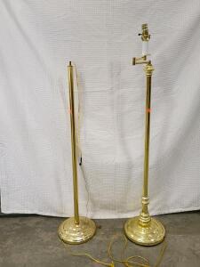 Vintage Brass Floor Lamps with Fabric Shades, Set of 2, Includes Additional Lampshades and Hardware