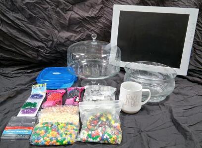 Sony 17" LCD Monitor, Glass Cake Stand, Craft Bead Lot, "Crazy Cat Lady" Mug, Storage Containers (No Cord, Cannot Test)