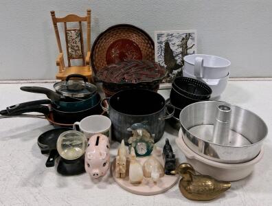 Assorted Household & Kitchenware Lot: Cookware, Decor, and More