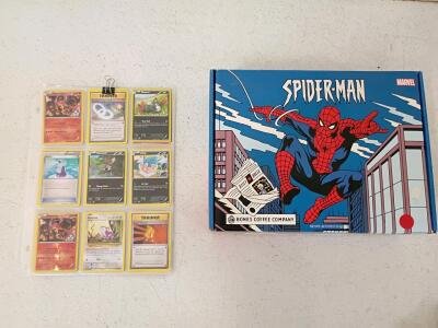Mixed Pok&eacute;mon Card Collection w/ Lucario, Machoke #67, Spider-Man Storage Box