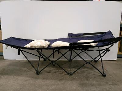 Folding Portable Camping Cot with Navy Fabric and 3 Decorative Pillows, 75"x25", 250-lb Capacity