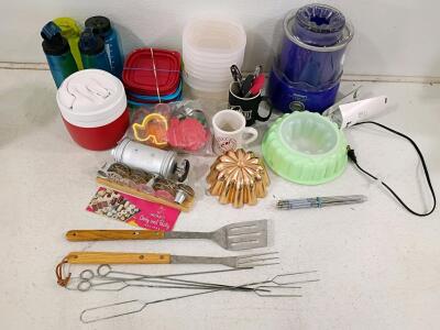 Assorted Kitchenware Lot: Cuisinart ICE-20 Ice Cream Maker, Mirro Cookie Press, 35+ Pieces