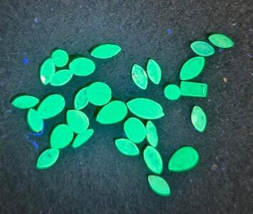 Set of 30 Small Marquise and Oval Cut Uranium Glass Gemstones