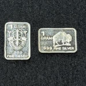 1 Gram .999 Fine Silver Bars &ndash; Buffalo & Defense Soldier Designs