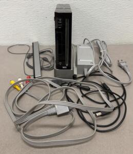Nintendo Wii Console Black Bundle &ndash; Power Supply, AV Cable, Sensor Bar, Stand (Pluggs In And Turns On)