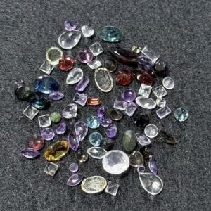 Mixed Lot of 75 Loose Faceted Gemstones, 30&ndash;50 Carats Total, Shapes: Oval/Pear/Square, Multicolor