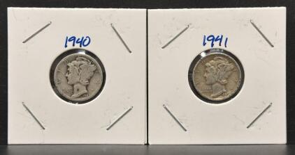 1940-D & 1941-S Mercury Dime Pair &ndash; 90% Silver, US Mint Collectible Coins, Denver & San Francisco