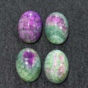 Set of 4 Oval Dragon Vein Agate Cabochons &ndash; Multicolor, 40x28x7mm, 12g Each