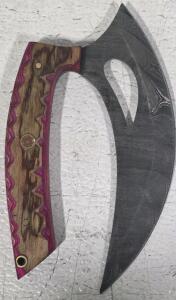 Handmade Damascus Steel Ulu Knife with Decorative Wood Handle and Leather Sheath