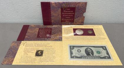 Thomas Jefferson Coinage and Currency Set: 1993 Silver Dollar, 1994 Matte Nickel, 1976 $2 Bill