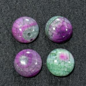 Set of 4 Dyed Agate Round Cabochons, 12&ndash;18 mm, Purple and Green Crackle Pattern