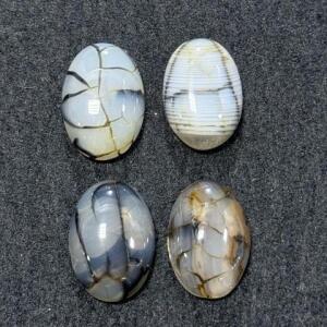 Set of 4 Oval Crackle Agate Cabochons, Polished, Approx 25x18mm, Multicolor, Semi-Translucent
