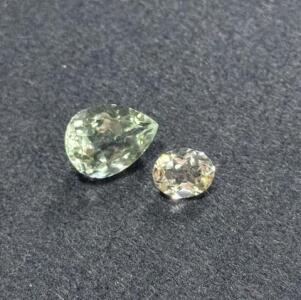 Pear-Cut Light Green and Round Pale Yellow Faceted Gemstones ~1.5ct & 0.6ct Mixed Shape
