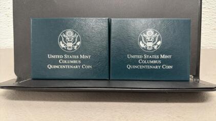 1992 US Columbus Quincentenary Half Dollar, Proof & Uncirculated, COA & Box, S & D Mint