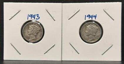 1943-S & 1944-S Mercury Dimes, 90% Silver, San Francisco Mint
