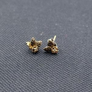 Gold Tone Floral Leaf Stud Earrings, Butterfly Backs, No Stones, Metalwork Detail, 8mm