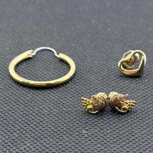 Assorted Gold-Toned Earrings: Hoop, Heart Stud, Grape Motif Pair
