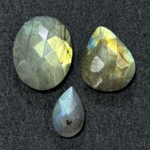 Faceted Labradorite Gemstones &ndash; Lot of 3, Oval and Pear Shapes, 8x6mm to 10x8mm
