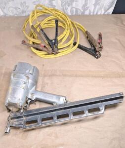 (1) Vintage Framing Pneumatic Nail Gun & Set Of Jumper Cables
