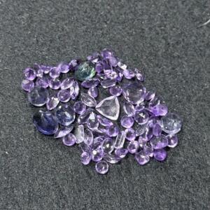 Mixed Faceted Amethyst Gemstones Lot, 55 Stones, 2-7mm, Approx. 15-25ct, Multiple Shapes