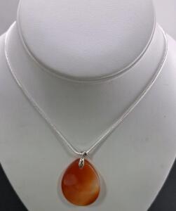 Red Agate Teardrop Pendant Necklace with Sterling Silver Chain