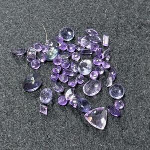 Mixed Lot of 45 Faceted Amethyst Gemstones, Light to Medium Purple, 1.5&ndash;9.5mm Shapes Assorted