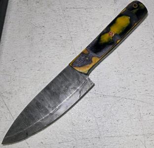 Custom Damascus Steel Chef Knife, 10.5" Full Tang, Stabilized Wood-Resin Handle, Mosaic Pin