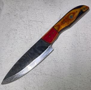 Custom Full-Tang Chef's Knife with Multicolor Wood Handle, Approx. 6" Blade