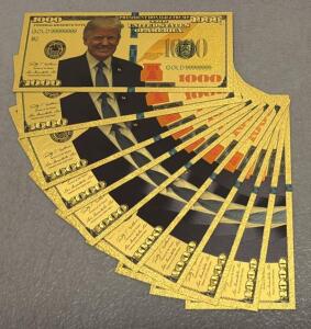 Gold-Plated $1000 Donald Trump Commemorative Novelty Banknotes, Set of 10, GOLD99999999