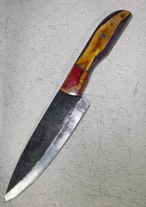 Custom Handmade Chef's Knife, 7" Forged Blade, Resin Wood Handle, Mosaic Pin, 12.25" Total Length