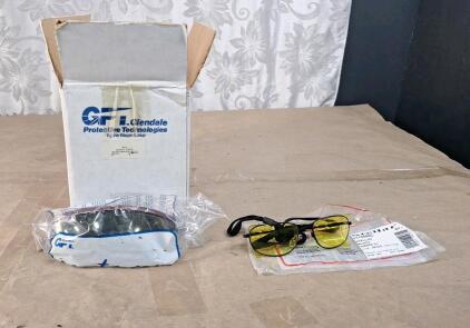 (10) Pair Of Safety Glasses, (9) GPT, Burgundy Gold & (1) Willson Dalloz Stellar Black Amber