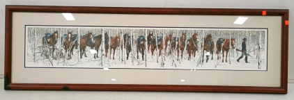 Bev Doolittle Two Indian Horses, Signed Ltd Edition Print, 56"x17" Framed, 1985 Greenwich Workshop