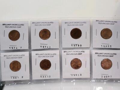 8 Brilliant Uncirculated Lincoln Memorial Cents, 1965&ndash;2008, P & D Mints, Display Holder