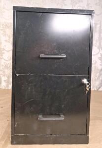(1) Locking 2-Drawer Metal Filling Cabinet, Black W/ (2) Keys