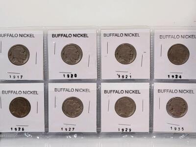 Buffalo Nickel Set &ndash; 1917, 1920, 1921, 1924, 1926, 1927, 1929, 1935 &ndash; 8 Coins &ndash; US Five Cent