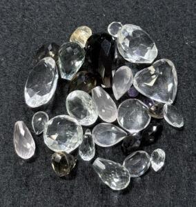 Mixed Faceted Quartz Lot &ndash; 23 Stones, 25 Cts, Pear/Oval/Heart, Transparent to Smoky/Gem Quality