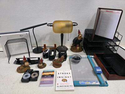 Office Desk Supplies Bundle: Working Lamps, File Trays, Paper Trimmer, Tape Dispenser, Linex Calculators