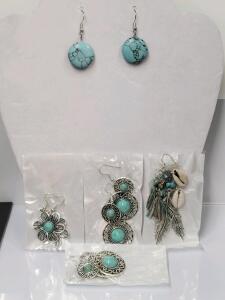 (5) Assorted Turquoise Dangling Earrings
