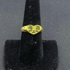 Gold-Tone Fashion Ring with Crying Face Design, Possible 925 Hallmark, No Stones, Matte Finish