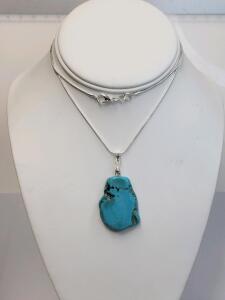 53cts. Turquoise Free-form Slice on 24" Necklace