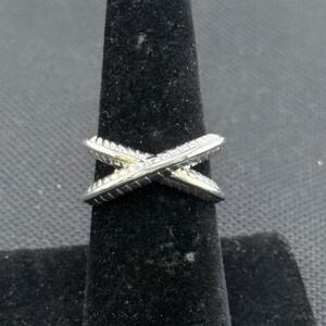 Sterling Silver Cross-Over "X" Design Ring, 11mm Wide, 7.5g
