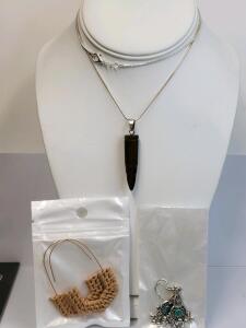 (1) Tiger's Eye Bullet Gemstone Necklace & (2) Earrings Sets