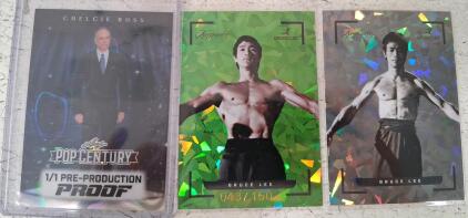 Leaf Pop Century Chelcie Ross 1/1 Proof and 2 Bruce Lee Keepsake Holographic Cards (1/150)
