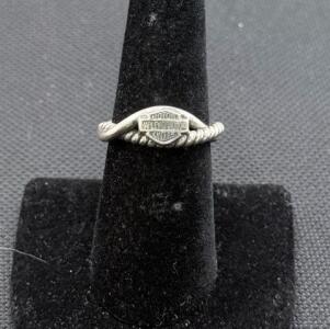 Harley-Davidson Sterling Silver Bar & Shield Rope Ring