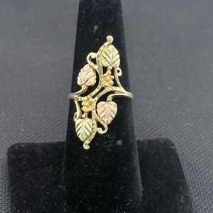 10K Tri-Color Gold Elongated Black Hills Style Leaf Motif Ring Marked "10K GTR"