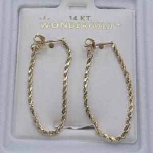 Wondergold 14KT Twisted Rope Hoop Earrings, 0.82" x 0.80", 1.8g, Post Back