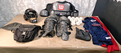 Lot Of Umpire Gear, Including A Wilson Protective Chest Piece, LWOT-B Leg Protectors An All-Star Helmet & More