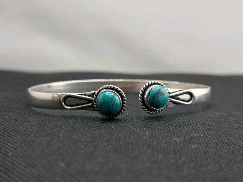 Sterling Silver Split-Shank Cuff Bracelet with Two Turquoise Cabochons, Rope Bezel Design