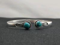 Sterling Silver Split-Shank Cuff Bracelet with Two Turquoise Cabochons, Rope Bezel Design